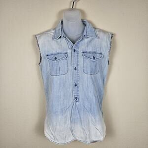Madewell Chambray Sleeveless Shirt Women XS Blue Western Denim Coastal Cowgirl